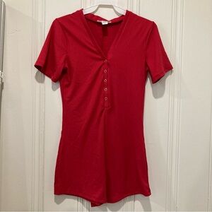 Romper shorts button down stretchy red
